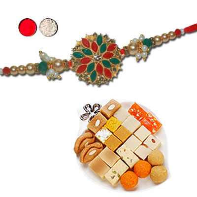 "AMERICAN DIAMOND (AD) RAKHIS -AD 4220 A, 500gms of Assorted Sweets - Click here to View more details about this Product